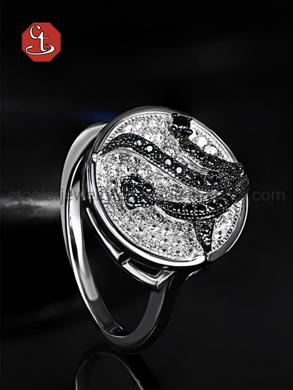 Two Tone Plated Color Rings for Jewelry Set Black Micro Wax Setting Ring