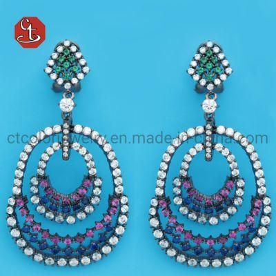 Shiny Dangling Mixed CZ Bridal Crystal Long Drop Earrings for Women Wedding Fashion Jewelry Gift