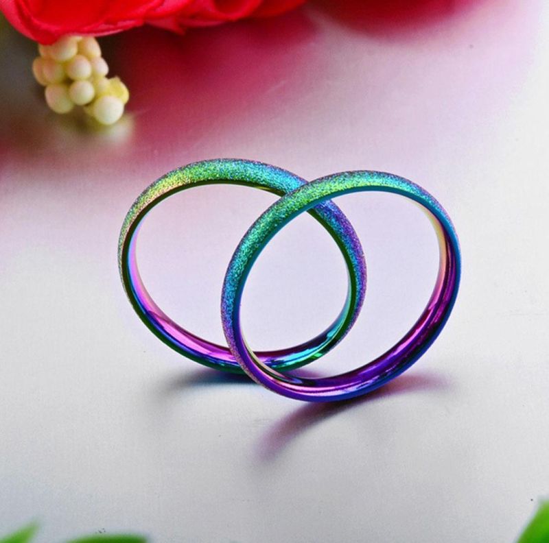 Titanium Steel Colorful Ring for Women Pearl Sand Color Ring Rainbow Jewelry SSR2083