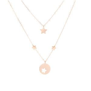 Gold-Plated Stainless Steel Double Ring Hollow Star Pendant Necklace
