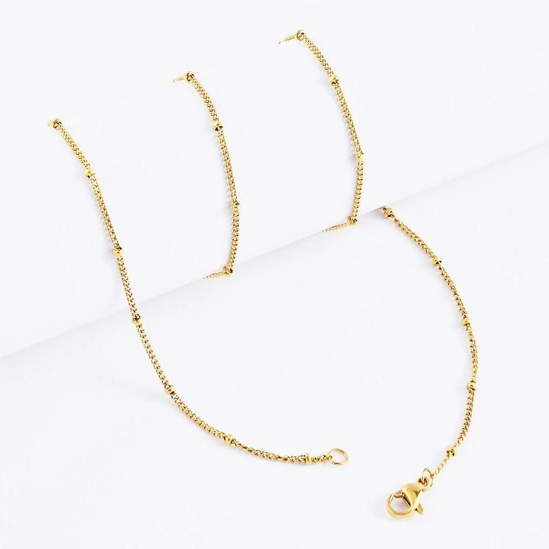 Delicate Customized Length Gold Plated Satelite Curb Necklace with Ball Necklace