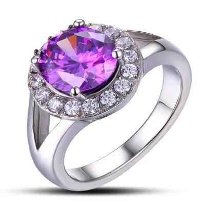 Purple Clors Crystal Casting Cut CZ Wedding Ring