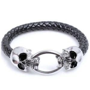 New Fashion Metal Buckle Skull Design Braided PU Charm Bracelet