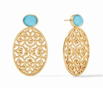 Fashion Filigree Large Oval Shape Casted/Casting Statement Earring with Gemstone Jewelry