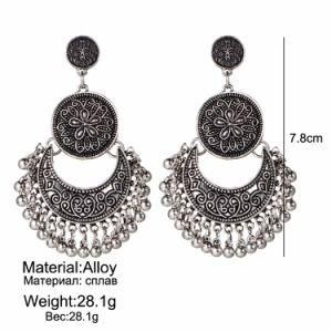 Vintage Silver Color Big Flower Drop Earrings for Women