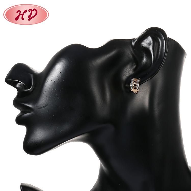 Fashion Jewelry 18K Gold Plated Silver Alloy CZ Hoop Stud Drop Huggie Earrings with Crystal for Women