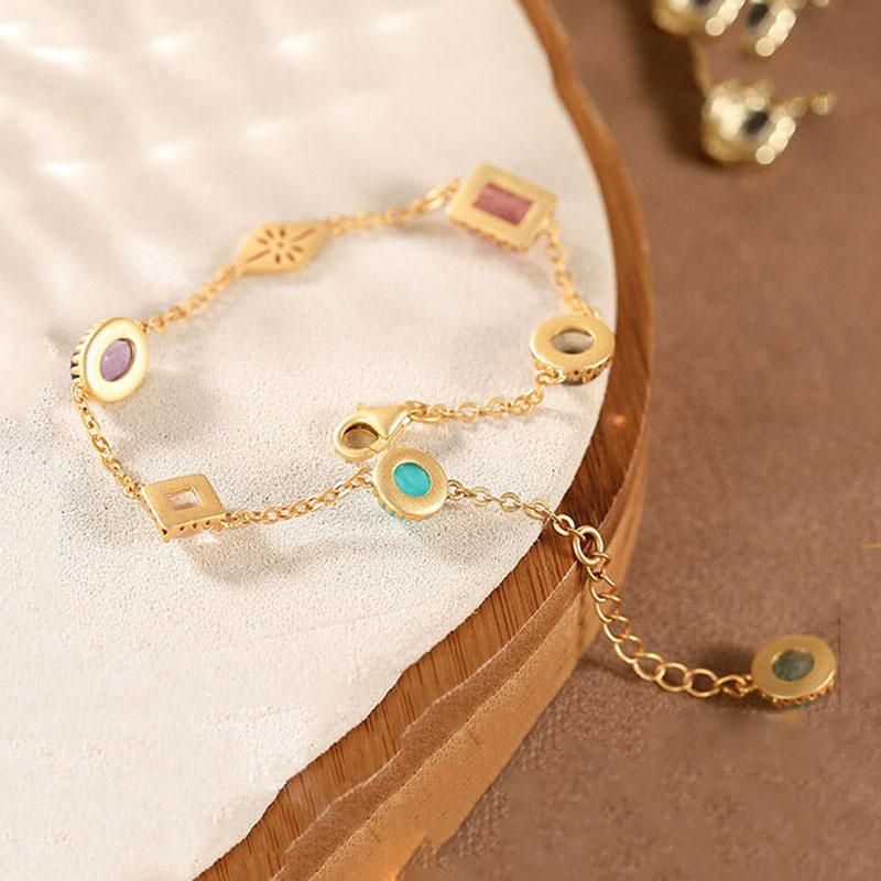 Dainty Jewelry Gold Plated Crystal Gemstone Charm Bracelet for Women