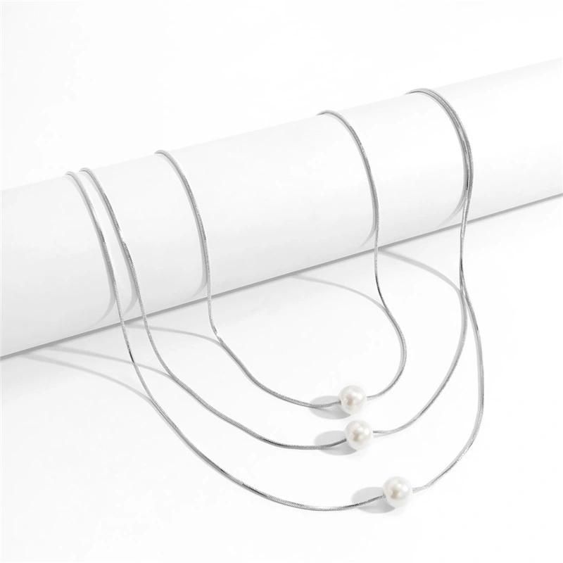 Manufacture Simple Elegant 3 Layered Snake Chain Necklace for Women Lady Girls