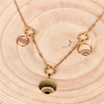 Trendy Color Crystals Round Charm Pendant Fashion Necklace