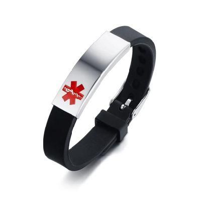 Medical Alert High-Quality ID Bracelet Laser Engraved Adjustable Silicone Bangle Wristband Bracelet for Men Women