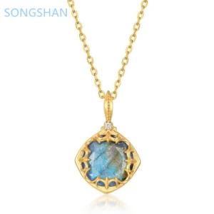 Fashion Popular Necklace Pendant Double Sided Stone Labradorite Blue Agate Pendant