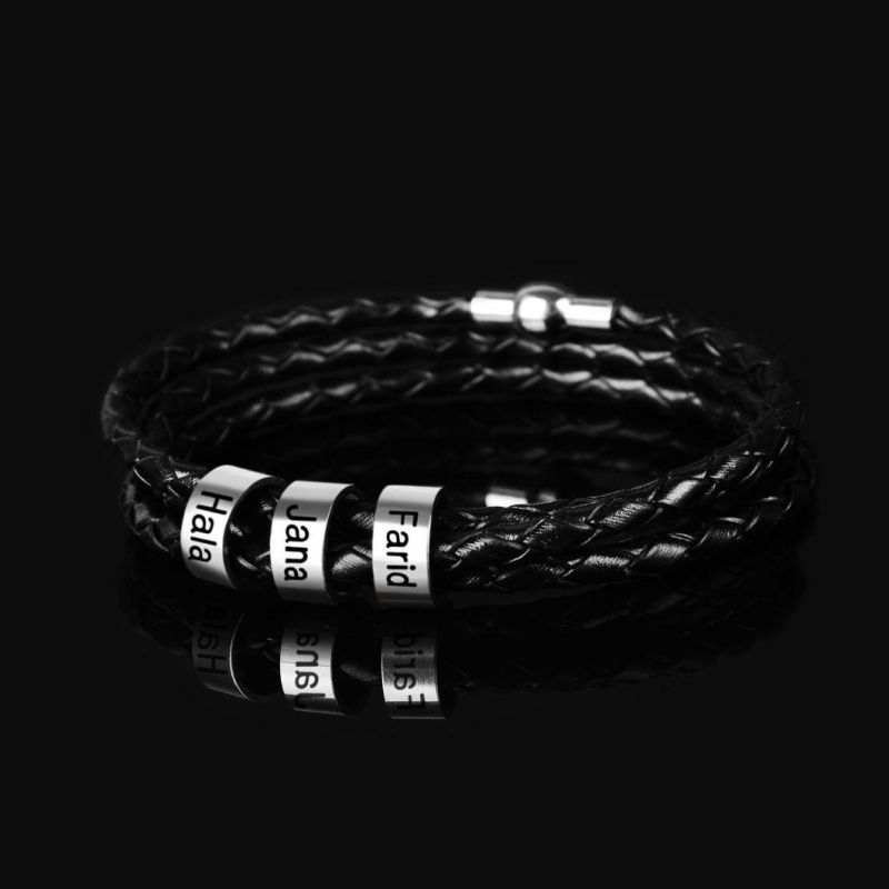 Woven Leather Rope Wrapping Men′ S Leather Bracelet Double-Layer Design DIY
