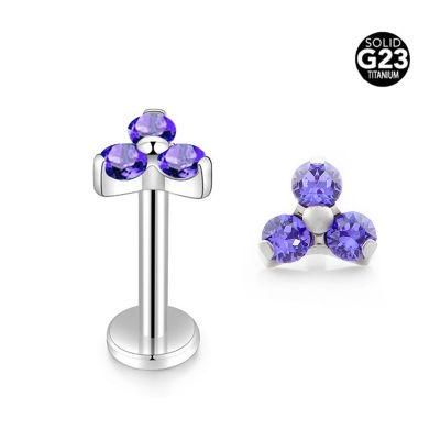 G23 Titanium Labret Inlaid CZ Body Piercing Jewelry