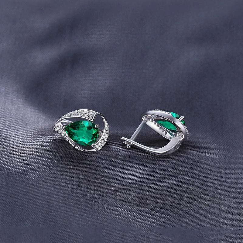 Imitation Jewelry Created Emerald English Lock Earring 925 Sterling Silver Jewelry