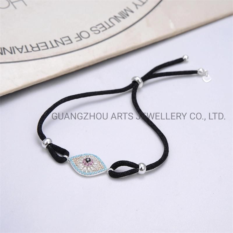 New 925 Sterling Silver Colorful Eye Black Rope Bracelet