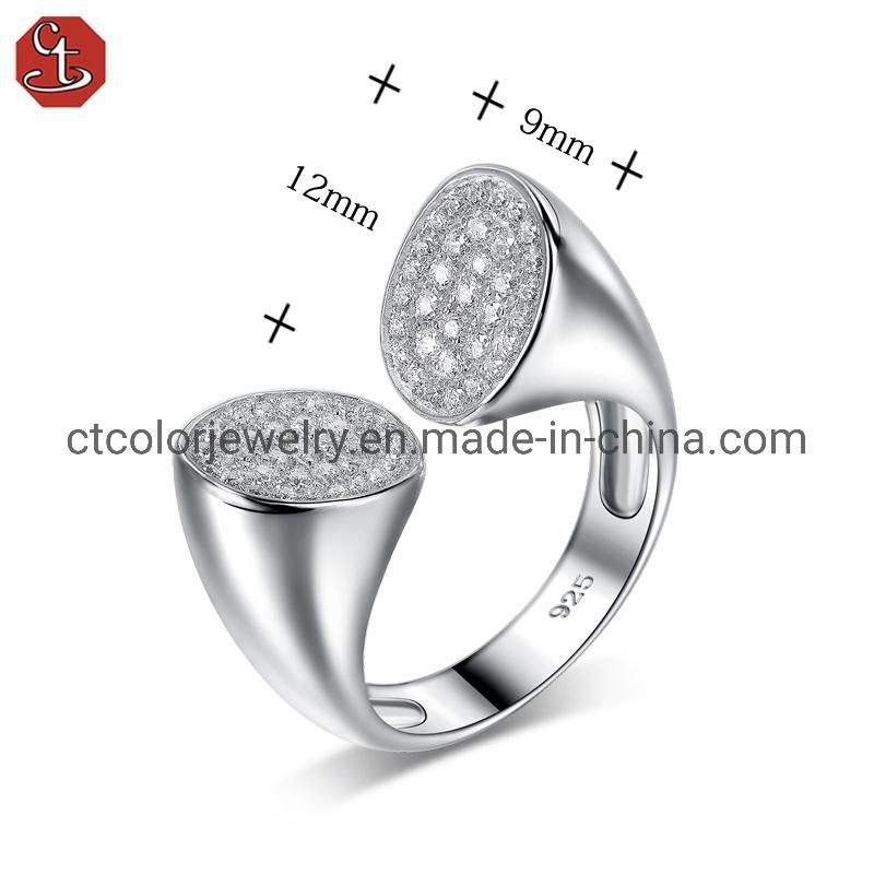 Luxury women′s fashion jewelry 925 sterling silver white cubic zircon Open electric white ring