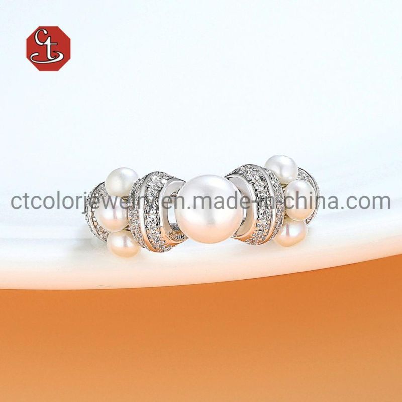 Fashion Natural Pearl Silver Rings New Style Jewelry Engagement Ring for Women