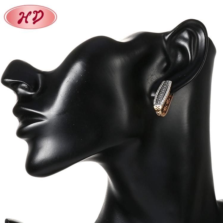 Fashion 18K Gold Silver Alloy Jewelry CZ Hoop Stud Drop Huggie Earrings with Crystal for Women