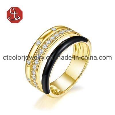 New Design Imitation Fashion Jewellery 925 Silver or Brass 18K Gold Fashion Black Enamel Ring