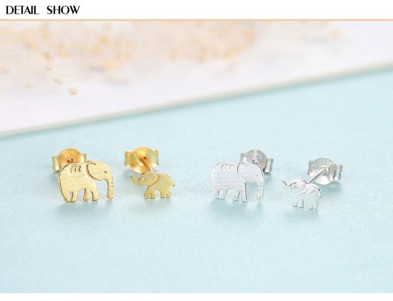 Mother-Child Elephant Design Sliver and Gloden Ear Stud