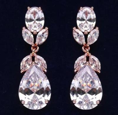 Rose Gold Pear CZ Earring, Bridal Elegant Pear CZ Earring Jewelry, Wedding Earring, Bridesmaid Earring