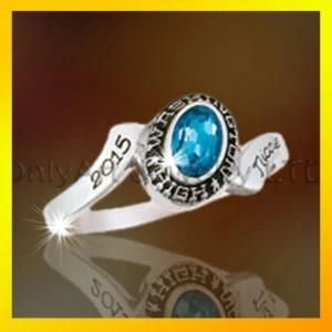 Customized Class Silver Ring with Blue Stone