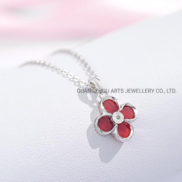 New Arrival Four Leaves Clover with Natural Diamond Silver Necklace Jewelry