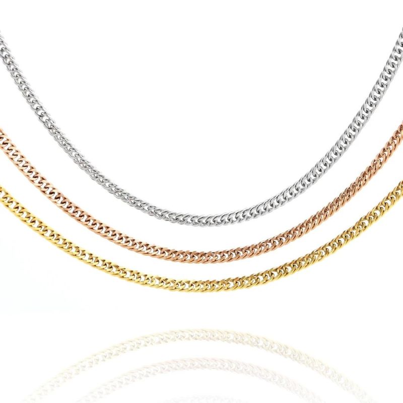 Wholesale Fashion Accessories Gold Plated Rose Gold Stainless Steel Popular Necklace Jewellery Double Curb Polish Chain Jewelry for Custom Necklace