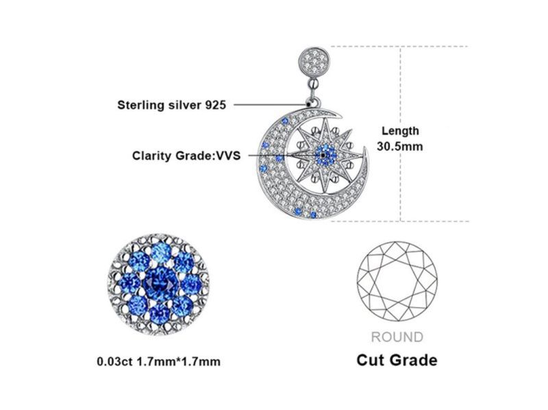 Wholesale 925 Sterling Silver Jewelry Cubic Zircon Moon and Star Pendant Jewelry for Girls