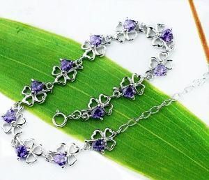 Sterilng Silver Four-Leaf Clover with Amethyst Bracelet (B0023)