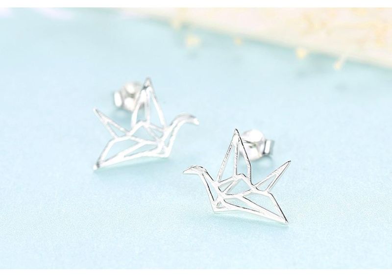 Beautiful Hollow out Thousand Paper Cranes Silver Earrings