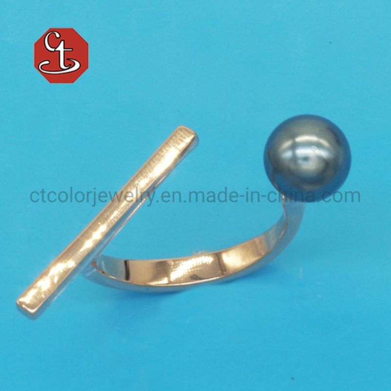 Stylish Retro Metal Open Geometric Resizable Rings Pearl Rock Punk Freshwater Pearl Ring Jewelry for Party Gift