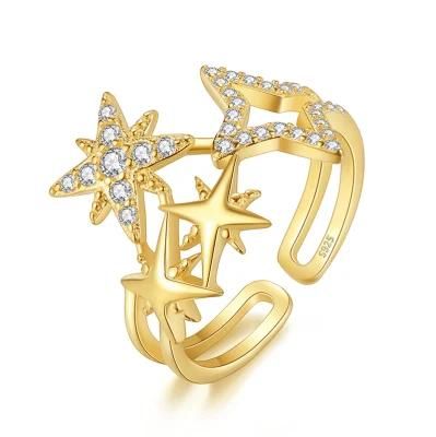 Fashion Accessories with Zircon Adjustable Ring Real 925 Sterling Silver Ring for Women Fashion Trendy Wedding Jewelry