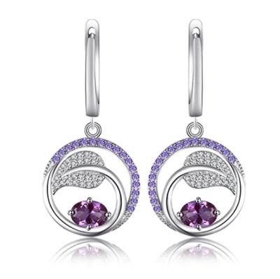 925 Sterling Silver Leaf Earrings Created Alexandrite Sapphire Earrings Purple Cubic Zirconia Earrings Jewelry