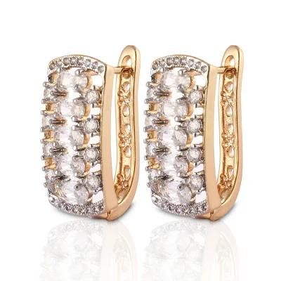 Women Fashion Imitation 14K 18K Gold Plated Costume Jewelry with CZ Pearl Huggie Hoop Earring