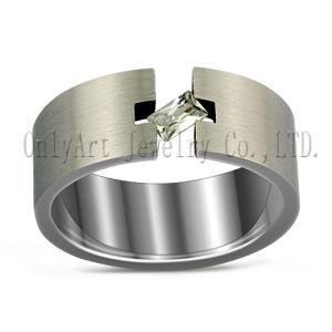 Cubic Zircon Set on Brushed Steel Ring (OATR0350)