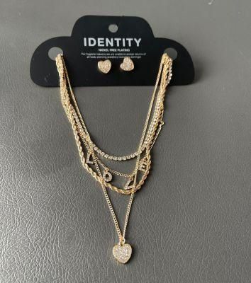 Hot Sell Manufacture 4 Rows Crystal Cupchain Rope Chain Love Charm Heart Layered Multiple Necklace for Women