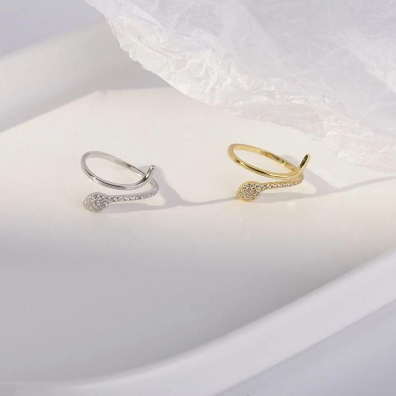 925 Sterling Silver Ring Snake Zircon Adjustable Ring for Women Party Light Luxury Personality Fine Jewelry Gift