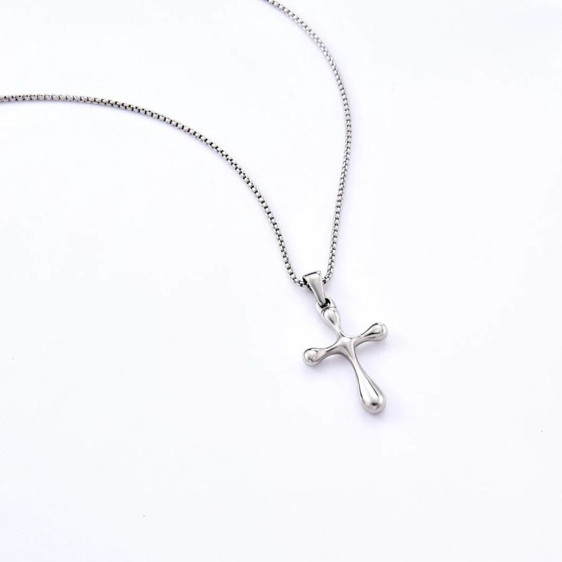 Stainless Steel Silver Color Cross Necklace for Christian Necklace Simple Gift for Daily Wearing