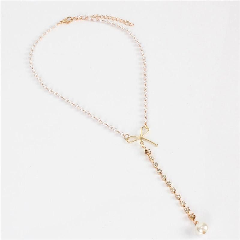 New Arrival Crystal Stone Pearl Necklace Y Shape Elegant Butterfly Choker Necklace for Women