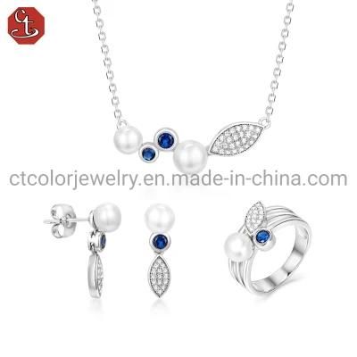 925 sterling silver Shell Pearl Blue sapphire Jewelry Set for women