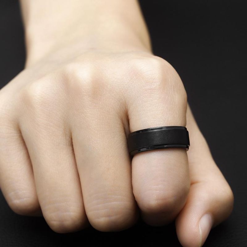 Trendy Stainless Steel Fashion Ring Her Jack His Sally Black Couple Rings