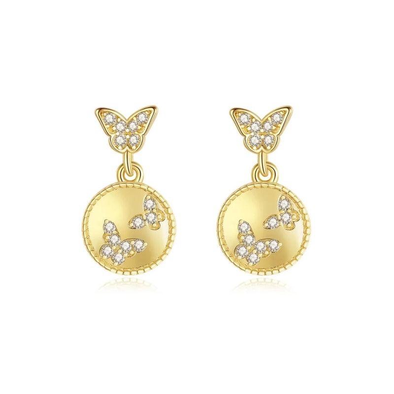 Design Gold Plated Shining Butterfly CZ S925 Silver Stud Earrings