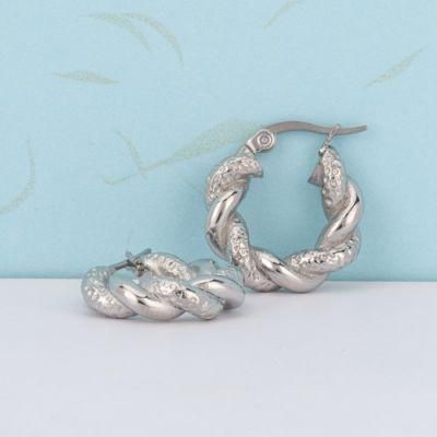 Fashion Jewelry Twist Stainless Steel Chunky Hoop Earrings for Women C Shape Open Loop Big Earring Custom
