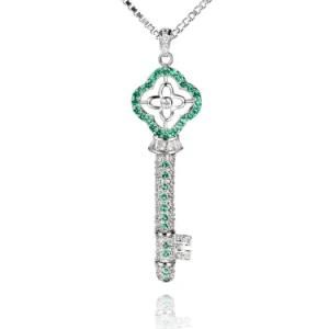 Beautiful 925 Sterling Silver Green Pave Stone Key Pendant Jewelry