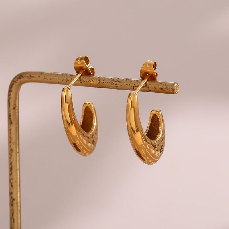 Factory Customized Fashion Jewelry, European and American Fashion, Personalized Fashion Earrings, Female Stainless Steel Hook Modeling, Smooth Hollow Earrings