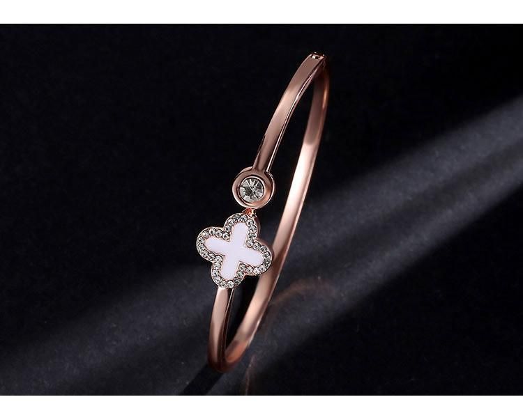 Korean Style Flower Four-Leaf Clover Bracelet Jewelry Accessories Women Bangles Rose Gold