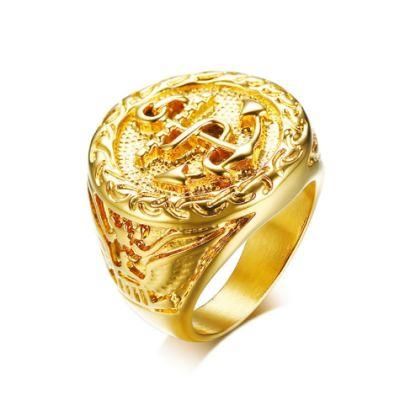 Stainless Steel Anchor Ring and Pendant European-American Style Gold Trendy Ring for Men