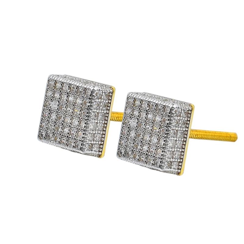 Square 925 Silver Inlaid Zircon Hip Hop Earrings