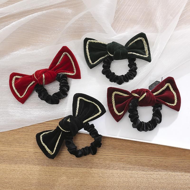 Fashion Jewelry Gold Velvet Large Bow Hair Rope